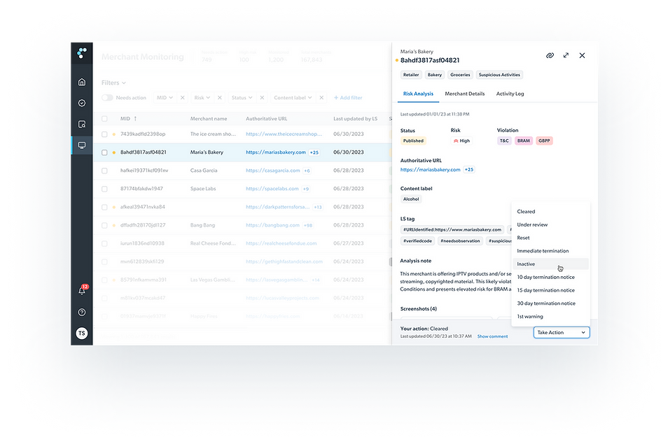 UX UI design of the product side panel split view functionality
