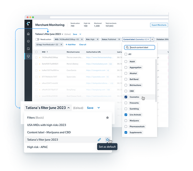 UX UI design of the web portal filters