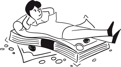 Illustration of person lying on stack of money