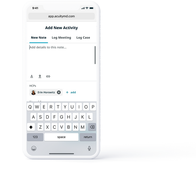 AcuityMD Mobile App UI Mockup of the Add New Activity Feature