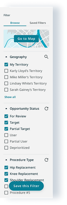 UI element showing the filters panel of the product