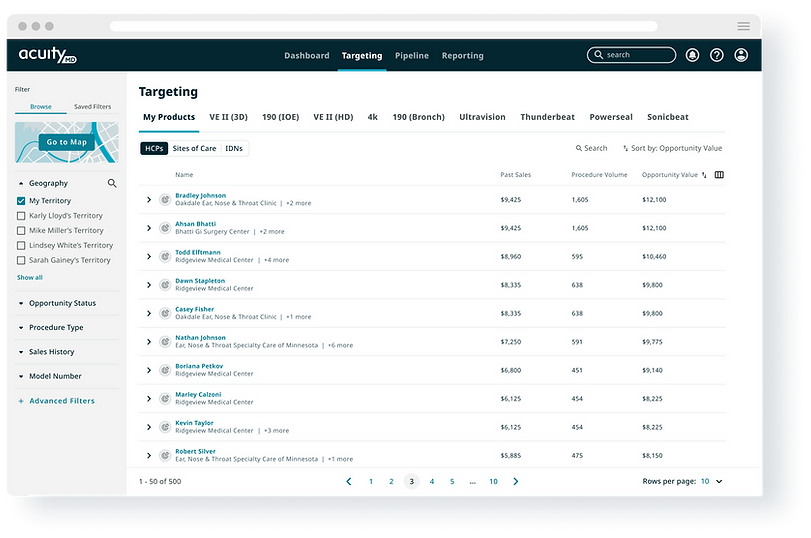 UI mockup of the Targeting feature of the platform