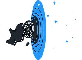 Illustration of a man looking into the solar system with a magnifying glass