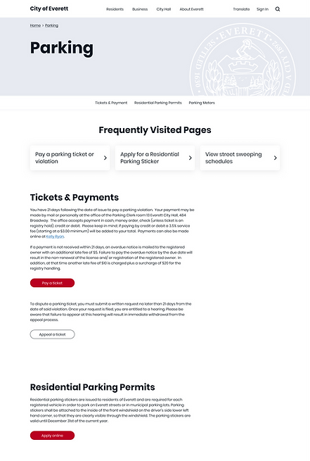 The City of Everett design for an inside homepage layout