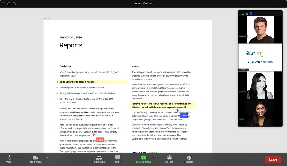 Givelify UX UI design team collaboration