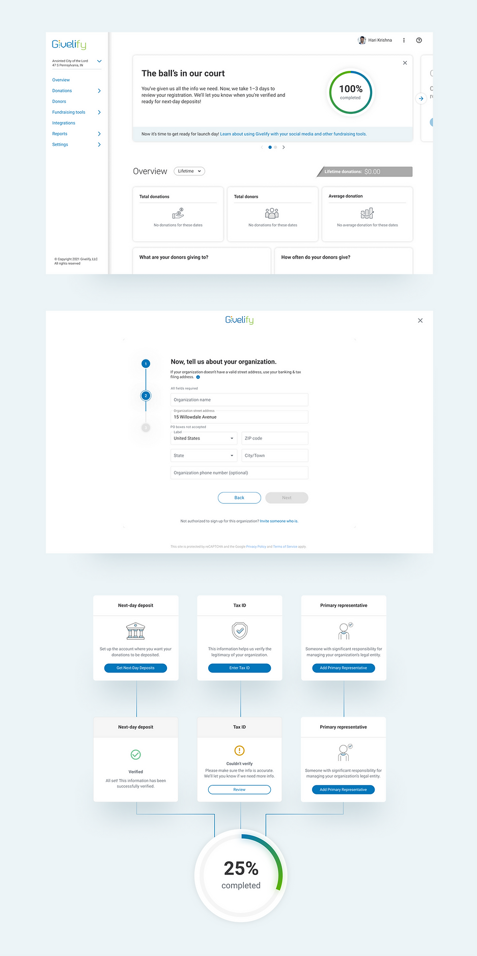 Givelify UX UI onboarding improved