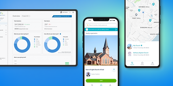 Givelify UX UI mockup of web and mobile platform