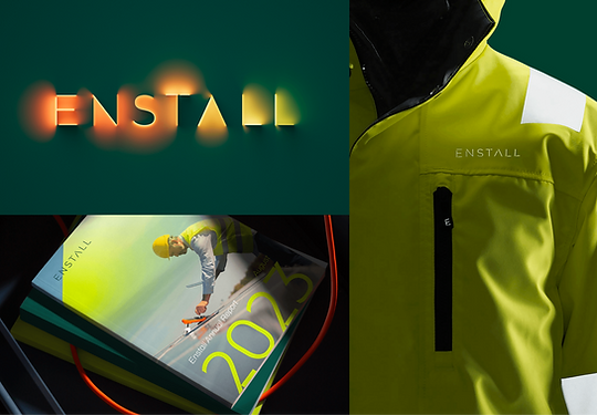 Mockups of Enstall brand application