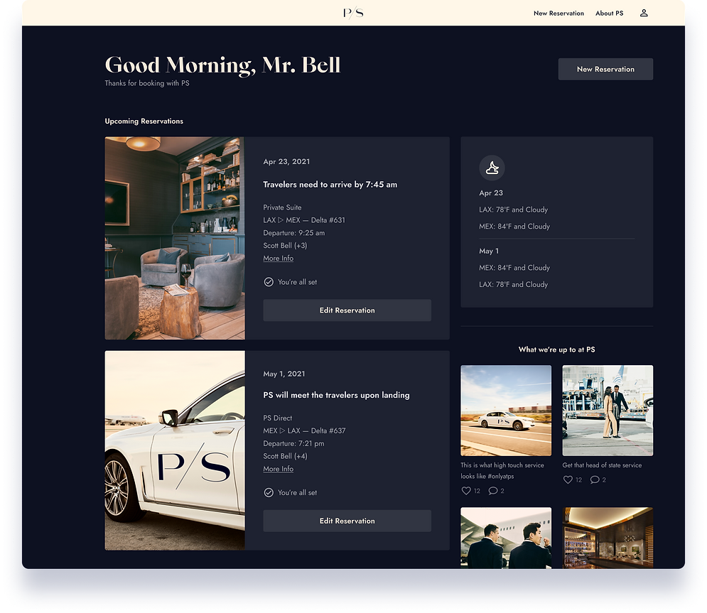 PS UX UI Design Web Upcoming Reservations interface