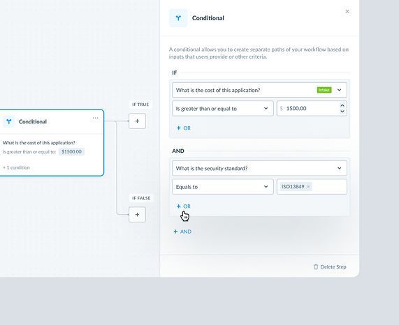 Vendr UX UI Design Workflow Builder Conditional Configuration Panel