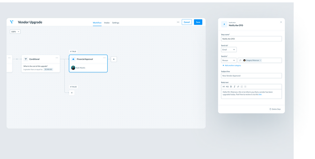 Vendr UX UI Design Workflow Builder Configuration Panels