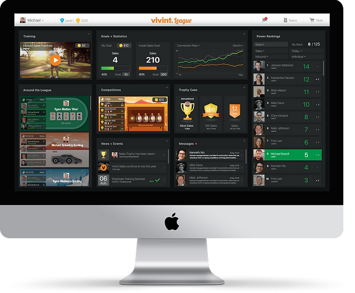 Vivint League dashboard UX UI Design on a desktop computer