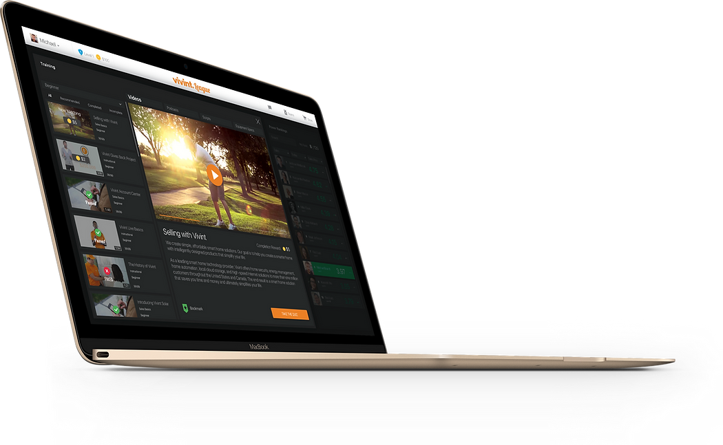 Vivint League videos feature on a laptop
